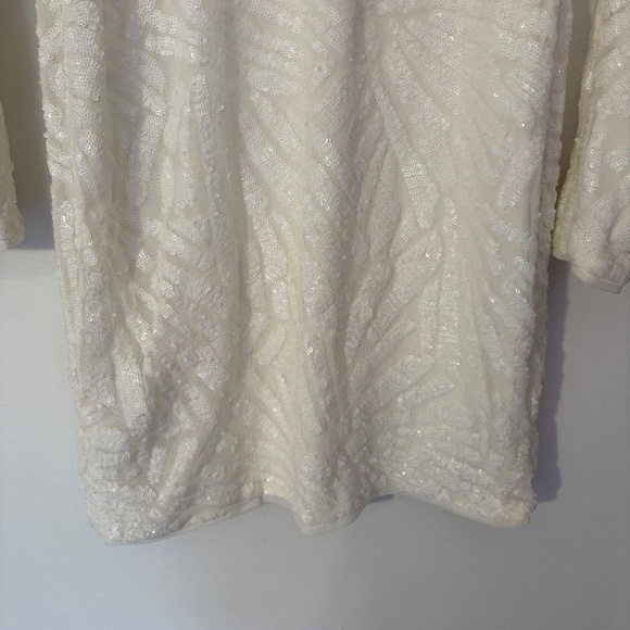 BCBG Max Azria Morris Sequin Dress Long Sleeves White Cocktail Party Size Small - Picture 6 of 14